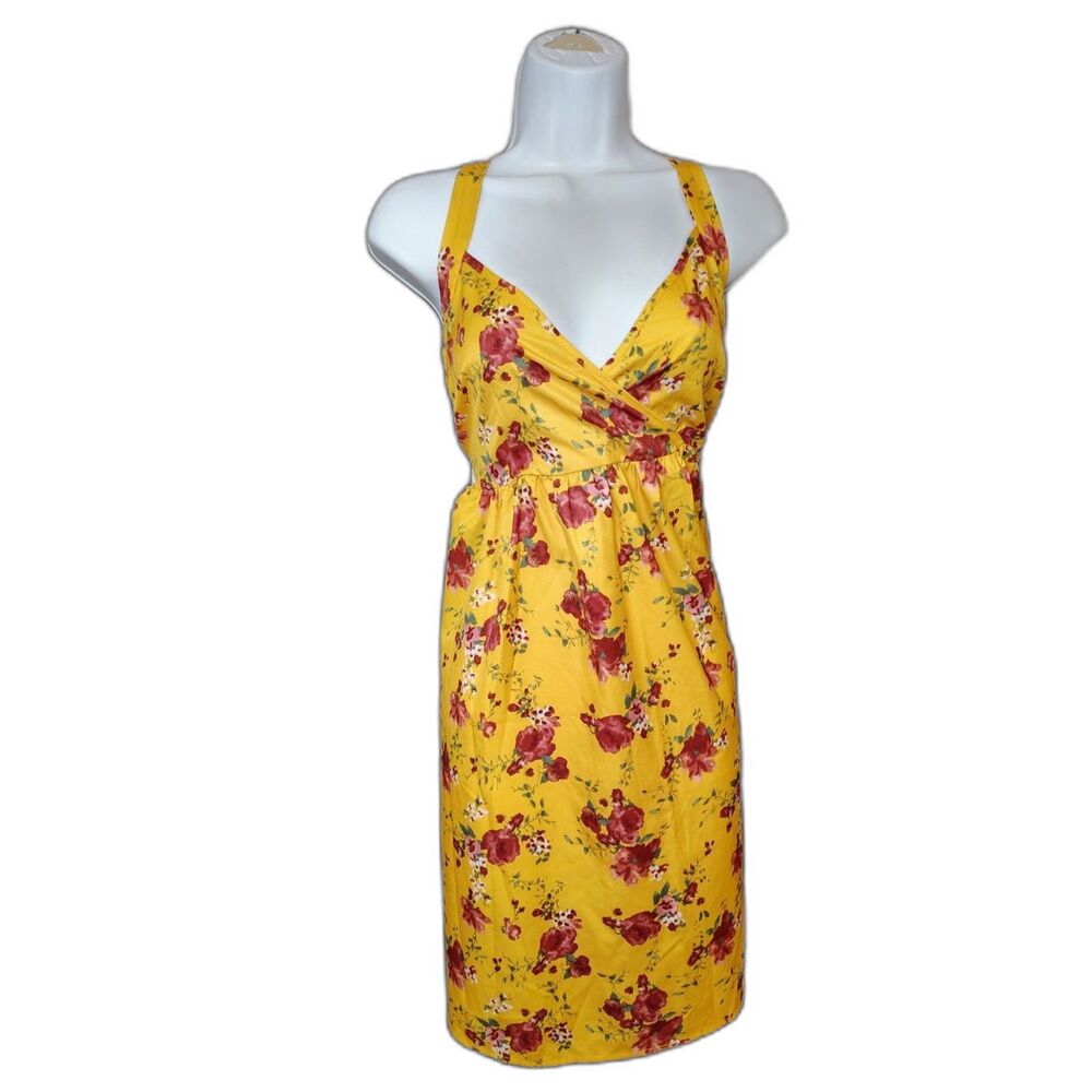 Shein Yellow Floral V-Neck Halter Sundress - Size L